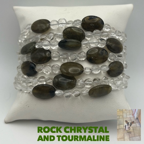 Sterling Silver Tourmaline and Rock Crystal Multi Strand Bracelet